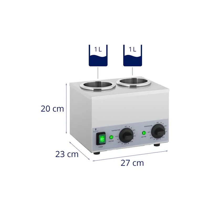 Royal Catering kastikkeenlämmitin 2 x 1 l, 40-90 °C, ruostumaton teräs