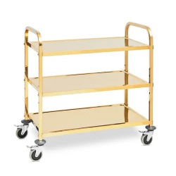 Ruostumattomasta teräksestä valmistettu tarjoiluvaunu 3 hyllyä 90 x 50 cm kultainen