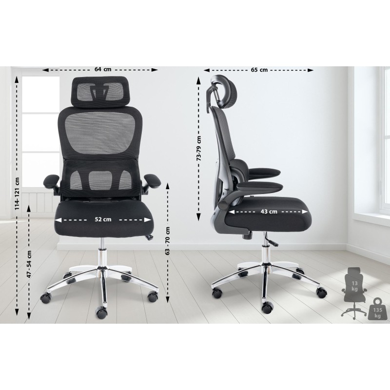 Ergonominen toimistotuoli säädettävällä niskatuella ja ristiselän tuella