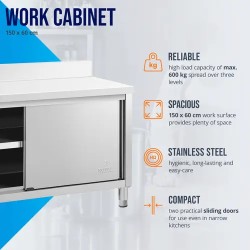 Royal Catering RCSSCB-150x60-E-B työpöytäkaappi ruostumaton teräs 150 x 60 cm
