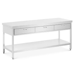 Royal Catering ruostumattomasta teräksestä valmistettu työpöytä 200 x 60 cm 3 vetolaatikkoa