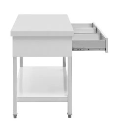 Royal Catering ruostumattomasta teräksestä valmistettu työpöytä 200 x 60 cm 3 vetolaatikkoa
