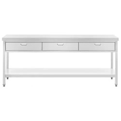 Royal Catering ruostumattomasta teräksestä valmistettu työpöytä 200 x 60 cm 3 vetolaatikkoa