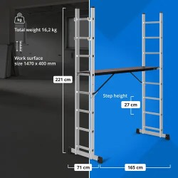 MSW 3-in-1 alumiinitikasjalusta, korkeus jopa 3,8 m, kantavuus 150 kg