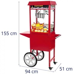 Royal Catering Popcorn-kone vaunulla, 1500 W, 5 kg/h, punainen