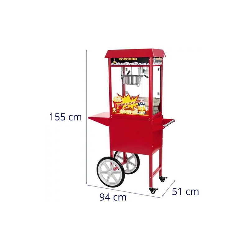Royal Catering Popcorn-kone vaunulla, 1500 W, 5 kg/h, punainen