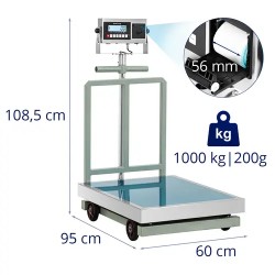 Alustavaaka 1000 kg, 60 x 80 cm, etikettitulostimella ja pyörillä