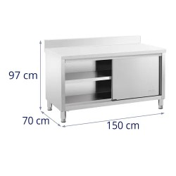 Royal Catering ECO ruostumattomasta teräksestä valmistettu työpöytäkaappi 150 x 70 cm, 500 kg