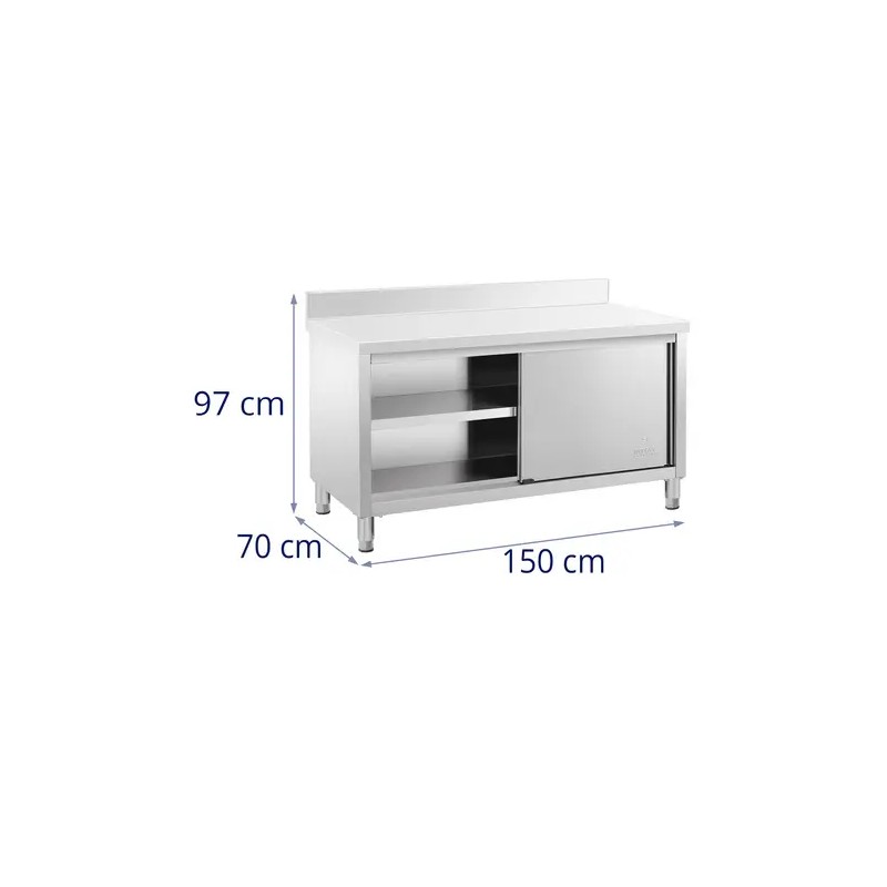 Royal Catering ECO ruostumattomasta teräksestä valmistettu työpöytäkaappi 150 x 70 cm, 500 kg