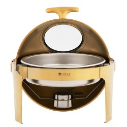 Royal Catering pyöreä ruokalämmitin 6 l, kultainen, näkymäikkunalla