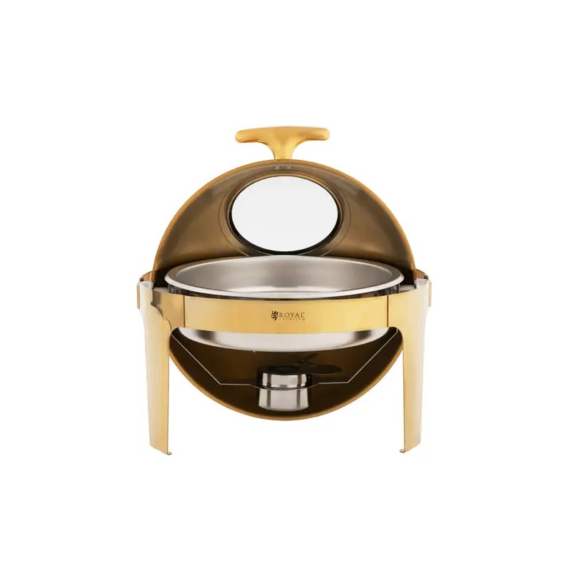 Royal Catering pyöreä ruokalämmitin 6 l, kultainen, näkymäikkunalla