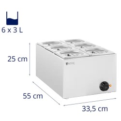 Royal Catering Bain Marie - 640 W - 6 x GN 1/6 - 18 l