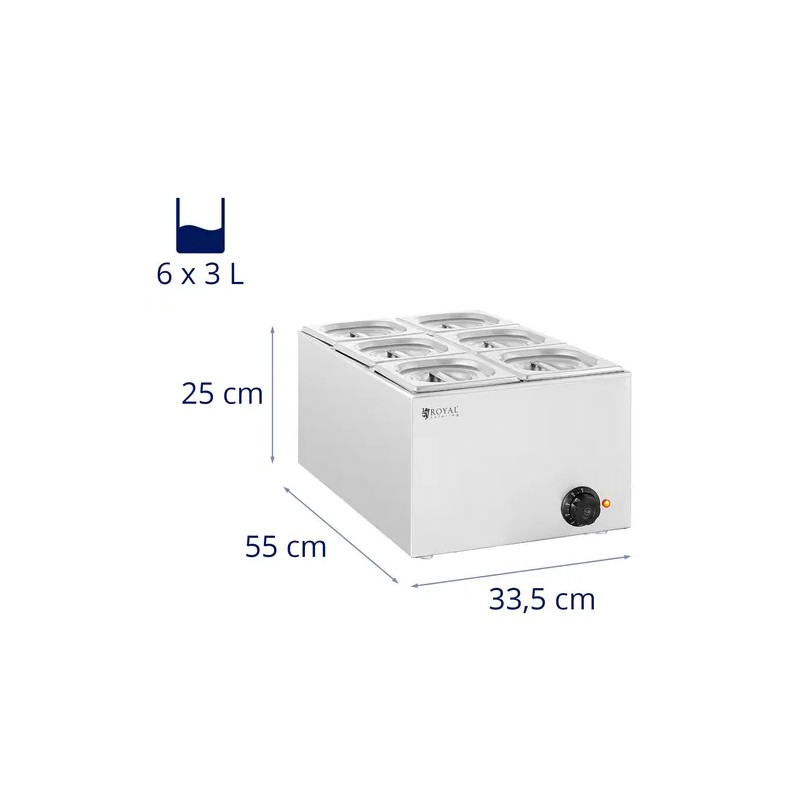 Royal Catering Bain Marie - 640 W - 6 x GN 1/6 - 18 l