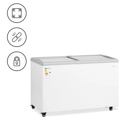 Royal Catering pakastin 360 l lasiovilla ja lukituksella