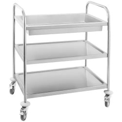 Royal Catering tarjoiluvaunu ruostumattomasta teräksestä 2 hyllyä ja allas 82 x 50 cm