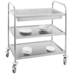 Royal Catering tarjoiluvaunu ruostumattomasta teräksestä, 2 hyllyä ja allas, 82 x 50 cm