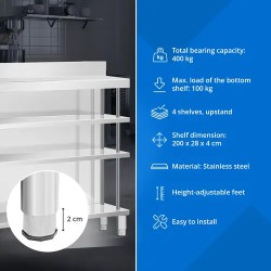 Royal Catering baarin työpöytä ruostumaton teräs 200 x 30 x 115 cm