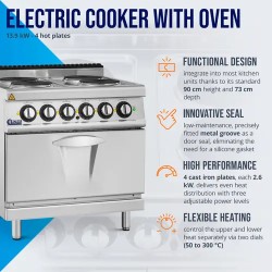 Royal Catering Pro 730 sähköliesi uunilla, 13,9 kW, 4 levyä, 80 x 73 cm