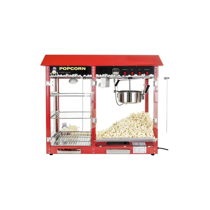 Popcorn-kone 1820 W, 5 kg/h, lämmitettävä esittelytila, punainen
