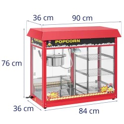 Popcorn-kone 1820 W, 5 kg/h, lämmitettävä esittelytila, punainen