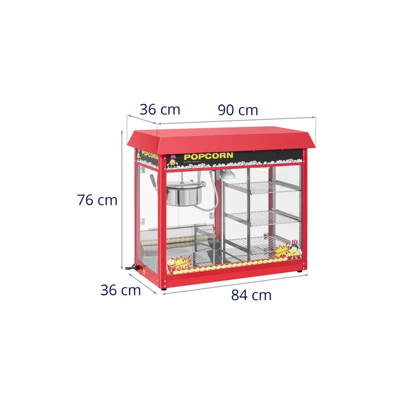 Popcorn-kone 1820 W, 5 kg/h, lämmitettävä esittelytila, punainen
