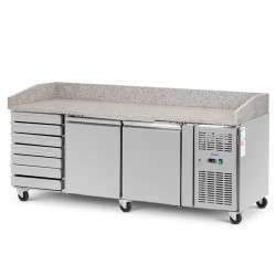 Royal Catering kylmälaite pyörillä 390 l graniittitaso 202 x 80 cm ruostumaton teräs