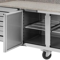Royal Catering kylmälaite pyörillä 390 l graniittitaso 202 x 80 cm ruostumaton teräs