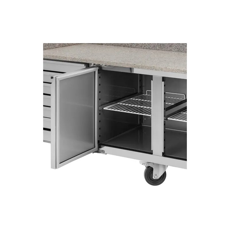 Royal Catering kylmälaite pyörillä 390 l graniittitaso 202 x 80 cm ruostumaton teräs