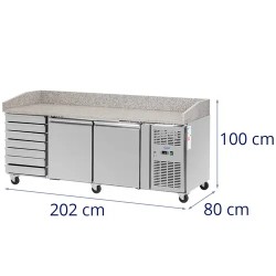 Royal Catering kylmälaite pyörillä 390 l graniittitaso 202 x 80 cm ruostumaton teräs