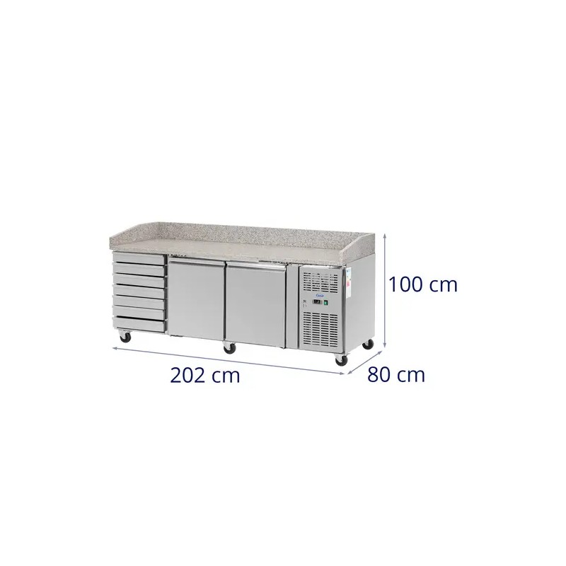 Royal Catering kylmälaite pyörillä 390 l graniittitaso 202 x 80 cm ruostumaton teräs