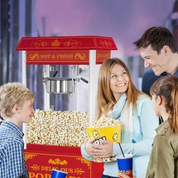 Royal Catering Popcorn-kone vaunulla 1500 W, 5 kg/h, punainen