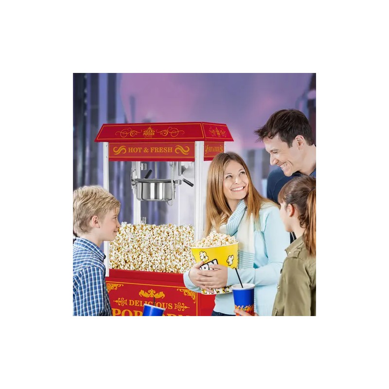 Royal Catering Popcorn-kone vaunulla 1500 W, 5 kg/h, punainen