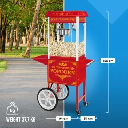 Royal Catering Popcorn-kone vaunulla 1500 W, 5 kg/h, punainen