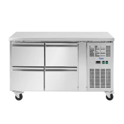 Royal Catering kylmälpöytä 280 l, 4 vetolaatikkoa, 136 x 70 cm, ruostumaton teräs