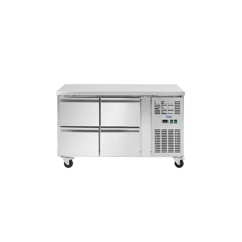 Royal Catering kylmälpöytä 280 l, 4 vetolaatikkoa, 136 x 70 cm, ruostumaton teräs