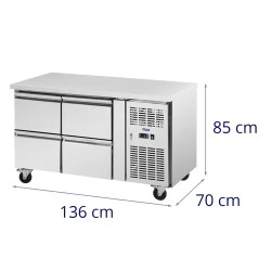 Royal Catering kylmälpöytä 280 l, 4 vetolaatikkoa, 136 x 70 cm, ruostumaton teräs