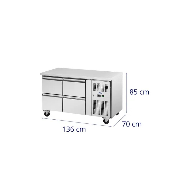 Royal Catering kylmälpöytä 280 l, 4 vetolaatikkoa, 136 x 70 cm, ruostumaton teräs