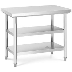 Royal Catering ECO ruostumaton teräspöytä 100 x 70 cm 500 kg kantavuus hyllyillä