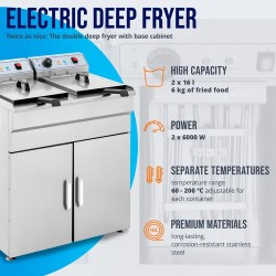 Royal Catering Elektro-kaksoisfryyrinä 2 x 16 l 12 000 W 400 V alakaapilla