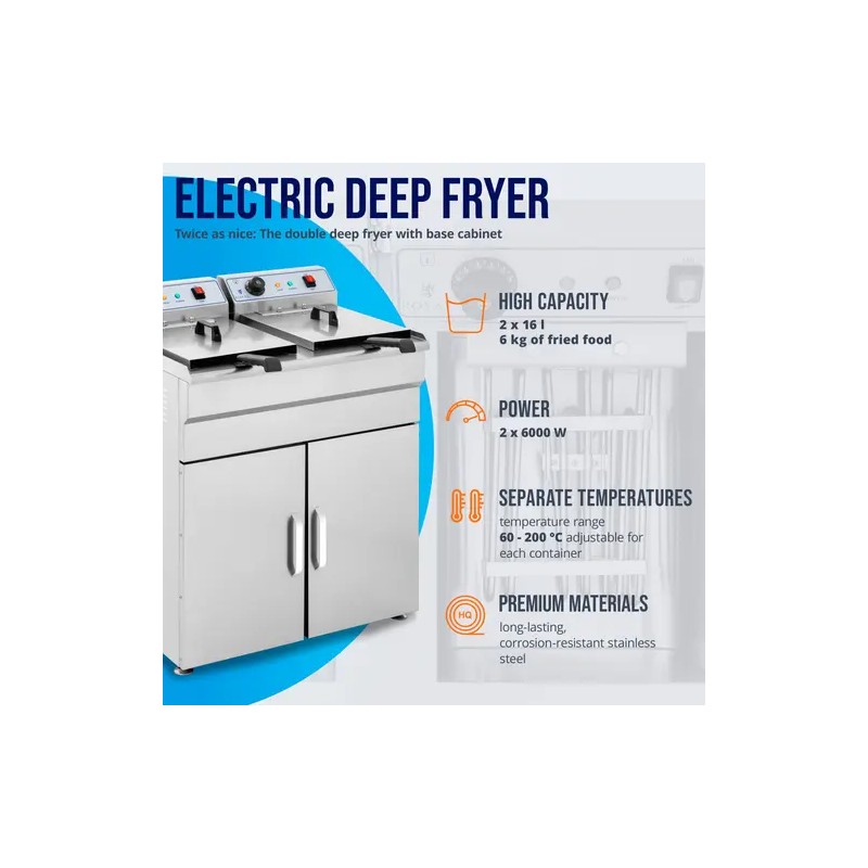 Royal Catering Elektro-kaksoisfryyrinä 2 x 16 l 12 000 W 400 V alakaapilla