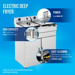 Royal Catering Elektro-kaksoisfryyrinä 2 x 16 l 12 000 W 400 V alakaapilla