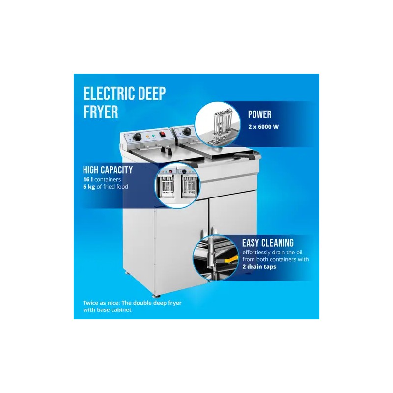 Royal Catering Elektro-kaksoisfryyrinä 2 x 16 l 12 000 W 400 V alakaapilla
