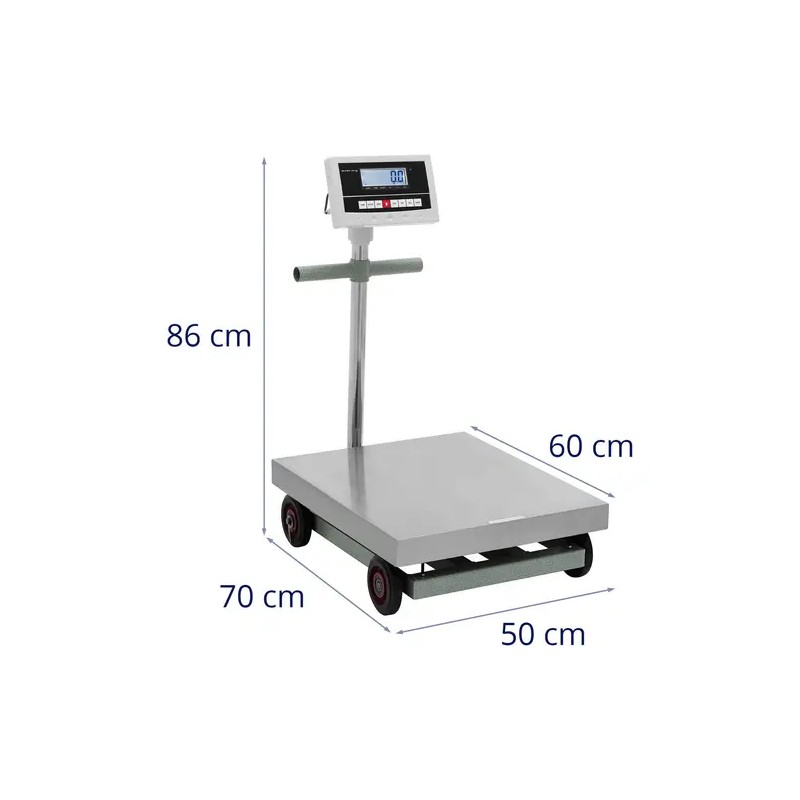 Siirrettävä lavavaaka 600 kg, tarkkuus 0,1 kg, 50 x 60 cm, LCD, kg/lb