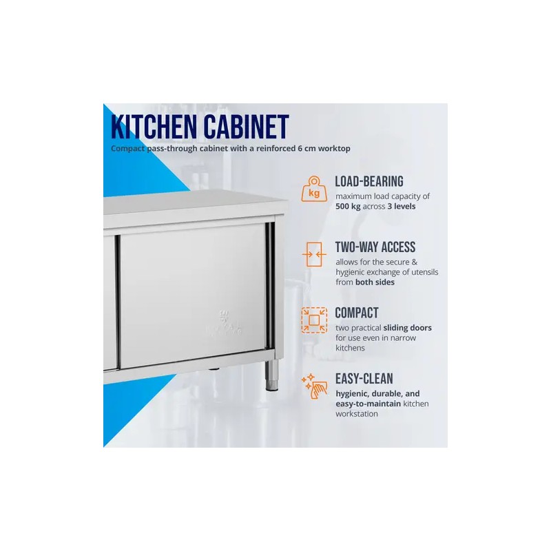 Royal Catering ECO ruostumattomasta teräksestä valmistettu läpikulkukaappi 180 x 60 cm