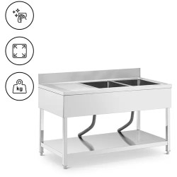 Royal Catering tiskipöytä 2 allasta ruostumaton teräs 140 x 70 cm