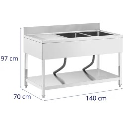 Royal Catering tiskipöytä 2 allasta ruostumaton teräs 140 x 70 cm