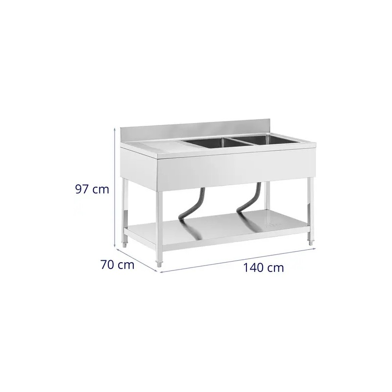 Royal Catering tiskipöytä 2 allasta ruostumaton teräs 140 x 70 cm