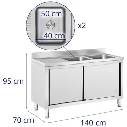 Royal Catering RC-IKS01 tiskiallaskaappi 2 altaalla ruostumaton teräs 140 x 70 cm