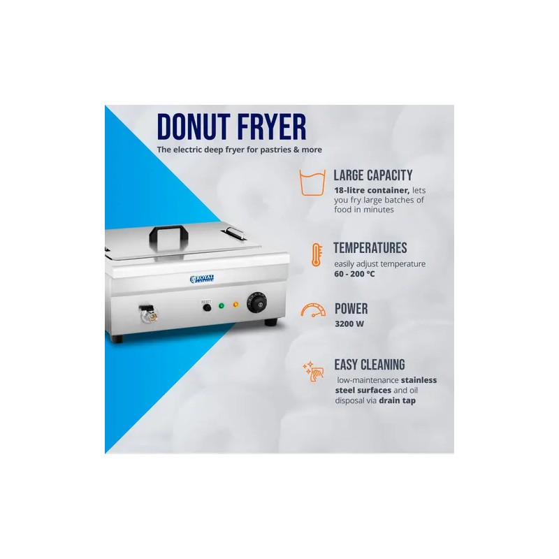Royal Catering sähkökäyttöinen friteerausallas 18 l 3200 W poistoventtiilillä