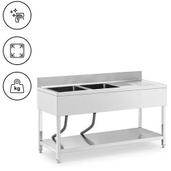 Royal Catering tiskipöytä 2 allasta ruostumaton teräs 160 x 60 cm